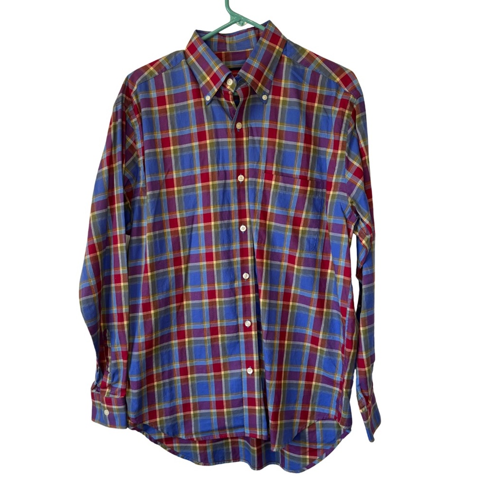 Austin Reed Red and Blue Plaid Casual Button Down Shirt